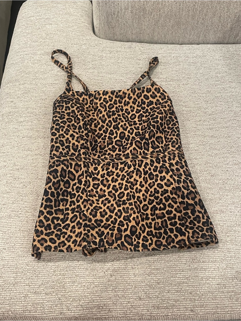 Leopard Print Spaghetti Strap Tank Top - Brown/Black